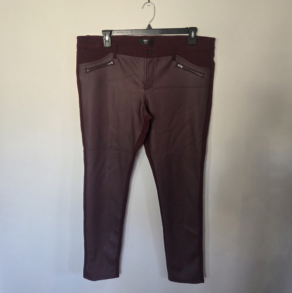 Deep Burgundy Faux Leather Skinny Pants Size 18